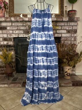 Goa Blue And White Tie Dye Maxi Beachwear Maxi Dress Sz XL